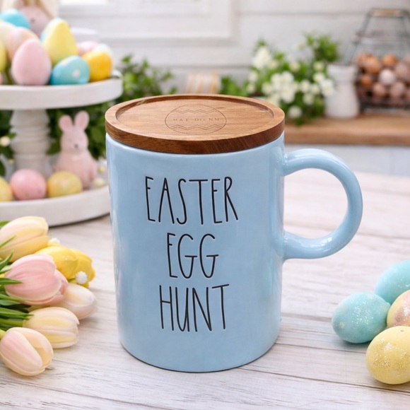 Rae Dunn Other - Rae Dunn “EASTER EGG HUNT” Blue Mug With Wooden Lid – Easter Kitchen